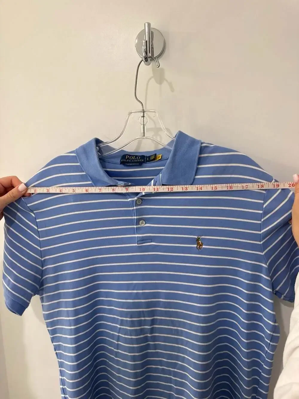 Polo Ralph Lauren Men's Custom Slim Fit Blue and White Striped Polo Shirt